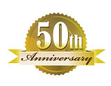 50 years anniversary golden seal with ribbon. illustration desig