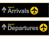 Arrival and departures airport signs isolated over a white backg