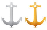 Gold and silver anchors illustrations designs on white