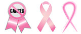 Illustration of various pink ribbons signifying breast cancer aw