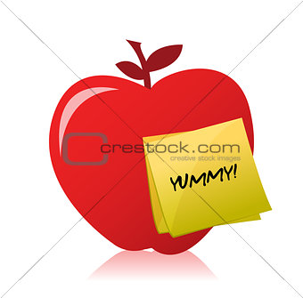 red apple with an yummy illustration design over white