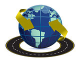 illustration of road around the earth on white background