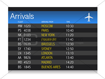 Airport arrival timetable illustration design over white backgro