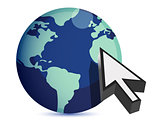 3d illustration of earth and mouse cursor, internet concept