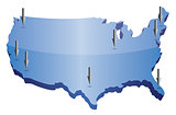 US map pointing locations illustration isolated over a white bac