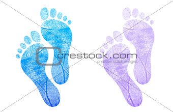 Baby footprint blue, pink illustration design on white