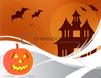 Halloween card with a pumpkin and a design theme background. vec
