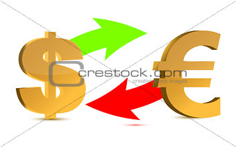 Currency exchange. Dollar and euro isolated on white background.