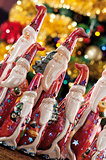 Christmas baubles on background of defocused  lights