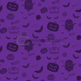 Halloween Ghost Bat Pumpkin Seamless Pattern Background Purple