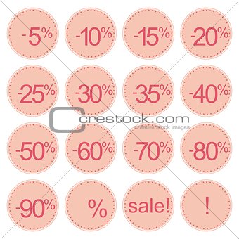 Retro vector pink sale icon set or price tag stickers.