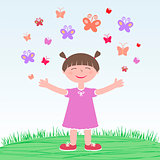 girl releasing butterflies
