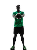 african man soccer player  holding showing football silhouette