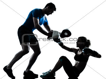 man woman boxing training