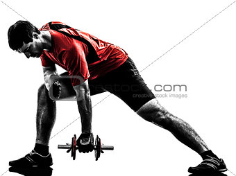 man exercising weight training silhouette