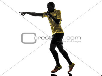 one african man referee running whistling silhouette