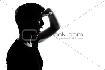 one young teenager girl looking forward silhouette