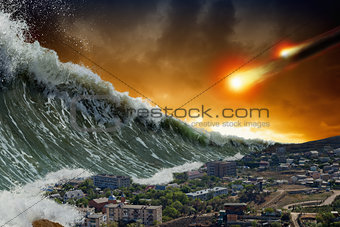 Tsunami waves, asteroid impact