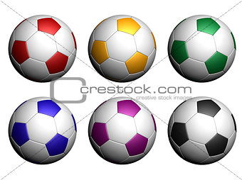 Colorful soccer balls isolated on white background.