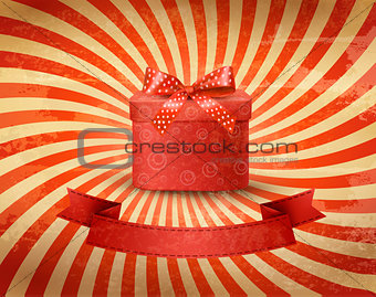 Holiday background with red gift ribbon with gift box Vector