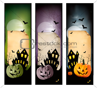 Set of holiday Halloween banners. Vector 