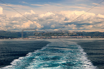 Adriatic seascape with ship trace