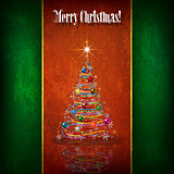 Abstract Christmas greeting with tree and decorations