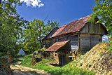 Rural village with wooden cottages