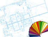 blueprint and palette of colors illustration
