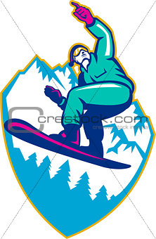 Snowboarder Holding Snowboard Alps Retro