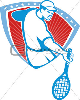 Tennis Player Racquet Shield Retro