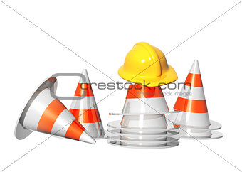 Road cones and hat