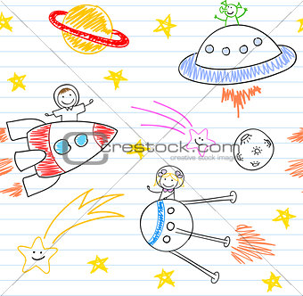 Seamless background with happy children's and aliens