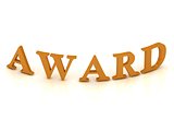 AWARD sign with orange letters 