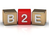 B2E Business to Employee symbol on gold and red cubes