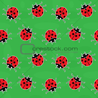 Seamless background - ladybugs on green