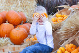 boy at the pumpkin patch