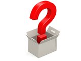 Red question mark with packing box