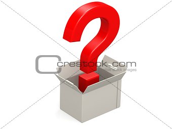 Red question mark with packing box