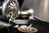 vintage phonograph close up shot with shallow depth of field