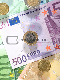 Money background from euro banknotes and coins