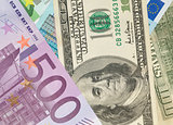 Money background from dollars and euro banknotes