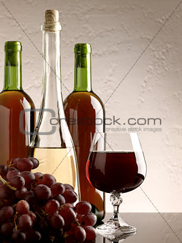 winery still life on the glass with red and white wine