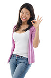 Asian woman showing okay hand sign