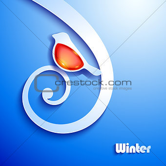 Winter abstract paper background with birds