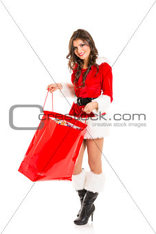 Santa girl with Christmas shopping bag