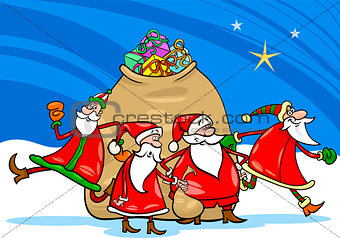 santa claus with presents cartoon