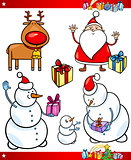 Santa and Christmas Themes Cartoon Set