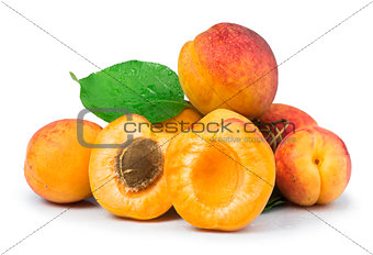 Apricots and leaf white isolated