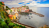 Panoramic view of colorful Vernazza village in Cinque Terre